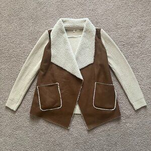 Anthropologie Moth Faux Fur Lined Cardigan Womens Size XS Western Outerwear
